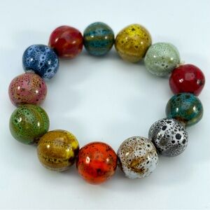 Colorful Ceramic Bead Stretch Bracelet – Multicolor Boho Style